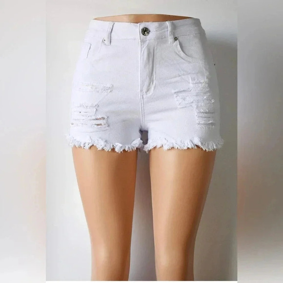 2/$12 Women’s Ripped Denim Shorts Mid Rise  Cutoff Distressed Jeans - Picture 4 of 8